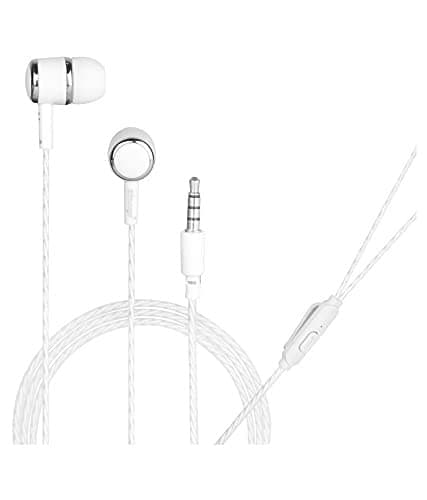 HITAGE Earphones HPB-315 Headphones Earplugs Headset High Definition Sound Deep Extra Bass Wired Earphone with in-line Mic Wide Compatibility Tangle Free Cable (White)