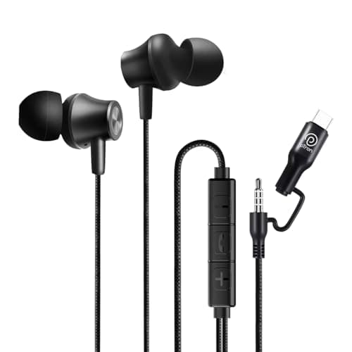 pTron Boom Play X5 in-Ear Wired Earphones w/Type-C & 3.5mm Aux Connectors, 10mm Drivers for Pristine Sound, HD Mic for Clear Calls, in-line Controls,1...