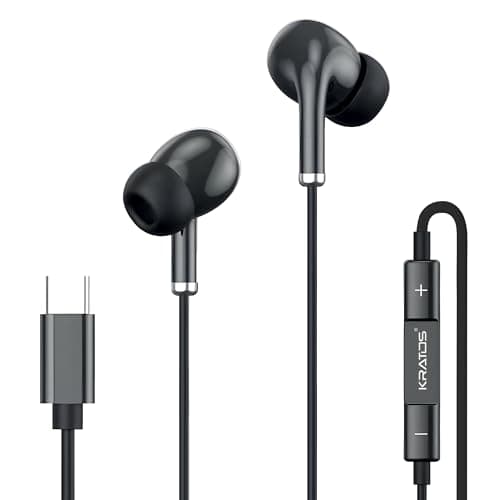 Kratos Tune V5 C Type Earphones Wired, 13mm Bass Drivers Earphone, Inline Control Type c Headphones with Mic, Sweat Resistant, Comfort Fit Type c Earp...