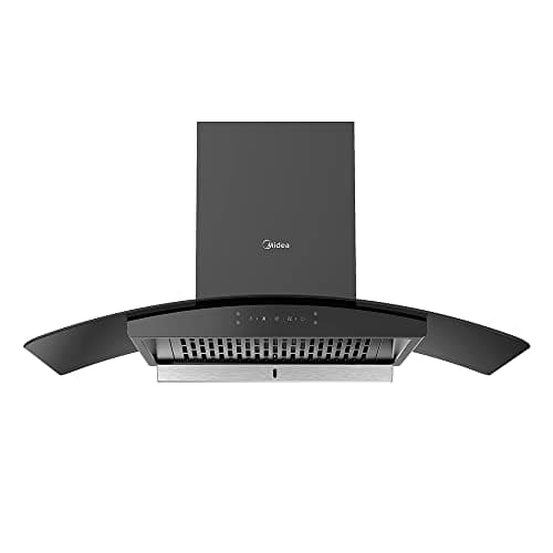 Midea 90 CM 1250 m3/hr Filterless Auto Clean Kitchen Chimney With Oil Collector Curved Glass (90V11, Black, Motion Sensor & Touch Control with installation kit)