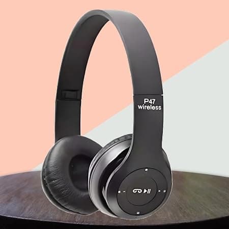 P 47 Wireless Bluetooth Headphones with Mic, Foldable Over-Ear Headset, Deep Bass & Volume Control (Multicolor) DIFFRENT Colors