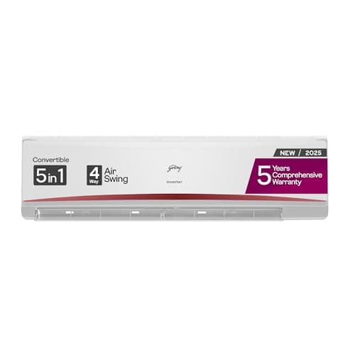 Godrej 2 Ton 5 Star, 5-In-1 Convertible Cooling, Inverter Split AC (Copper, 4-way Air Swing, 2023 Model, EI 24LINV5R32-WWR, White)
