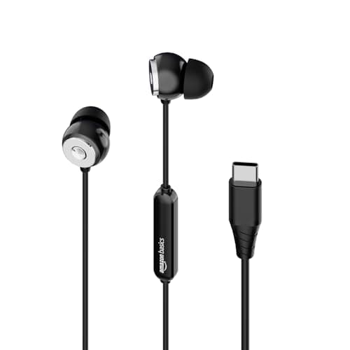 Amazon Basics Wired Earphones with Type-C Connector | in Ear Wired Earphones | Deep Bass, Noise Isolation, Tangle-Free Cable, Comfortable Fit| Black