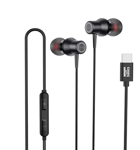 amazon basics EP2 in Ear Type C Wired Earphones with Mic, Tangle Free 1.18 Metre Cable, Metallic Design, 10mm Drivers, in Line Mic & Volume Controller...