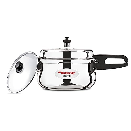 Butterfly Cute Stainless Steel Induction Base Pressure Cooker with Glass Lid (Silver, 2 Ltrs)