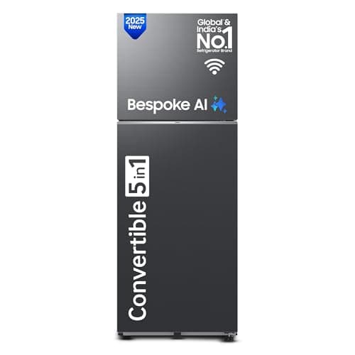 Samsung 330 L, 3 Star, Convertible 5-in-1, Digital Inverter, Frost Free Double Door, WiFi Enabled Bespoke AI Refrigerator (RT34DG5A4DB1HL, Black Matte...