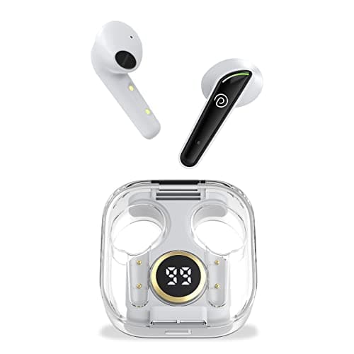 Newly Launched pTron Bassbuds Nyx in-Ear Wireless Headphone with 32Hrs Playtime, Immersive Audio, BT5.1, Stereo Calls, Touch Control TWS Earbuds, Digital Case & Type-C Fast Charging (White/Black)