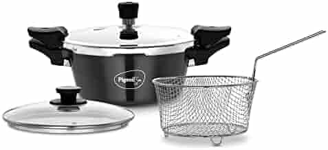 Pigeon Hard Anodised All in One Super Cooker Pro 3 litre With Pressure Cooker Lid, Glass lid and Deep Frying Basket (14941)