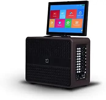 White Square Pws-60 Portable Wooden Bluetooth Speaker With High Powerful Bass, Digital Foldable And Rotatable Touch Screen, Wireless Karaoke Mic, Remote Control Compatible With Smart Device - 60 Watt