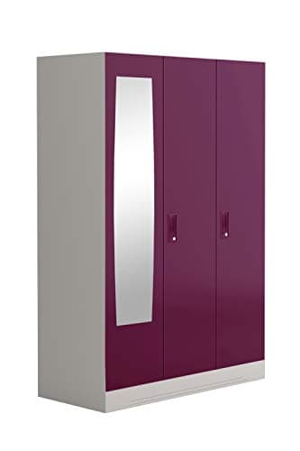 GODREJ INTERIO Slimline 3 Door Steel Almirah with Locker and Drawer, Mirror - Purple,Textured Finish