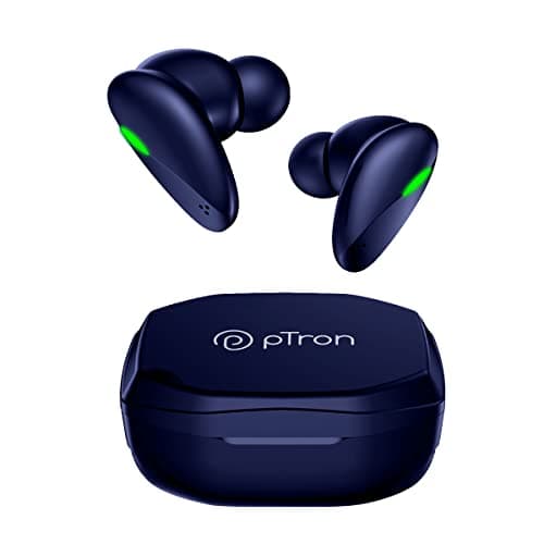 PTron Bassbuds B21 Truly Wireless TWS Earbuds with mic, Immersive Sound, Stereo Calls, 24Hrs Playtime, Lightweight BT5.2 Wireless Headphones, Touch Control, Voice Assist & IPX4 Water Resistant (Blue)