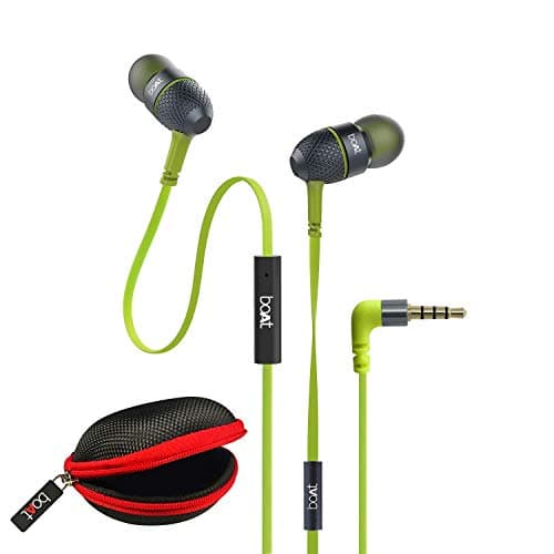 (Renewed) boAt BassHeads 225 Special Edition in-Ear Headphones with Mic and Carrying Case (Neon Lime)