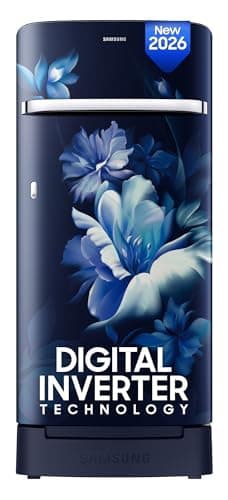 Samsung 189 L, 5 Star, Digital Inverter, Direct-Cool Single Door Refrigerator (RR21H2H25UZ/HL, Midnight Blossom Blue, Base Stand Drawer, Single Touch ...