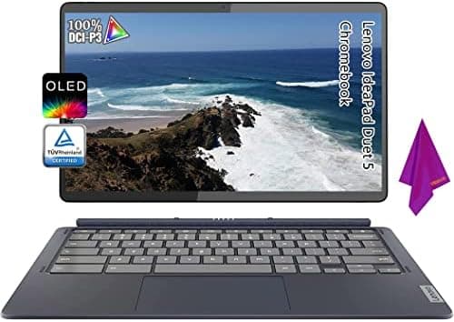 Lenovo IdeaPad Duet 5 OLED Chromebook, Touchscreen Laptop 2in1, 13.3" Full HD 400nits, 100% DCI-P3, USB-C, 4GB RAM, 64GB eMMC, 16 Hour Battery Life, TÜV Certification, Webcam, Chrome OS, Cloth
