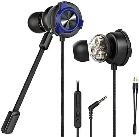 (Renewed) CLAW G13 Triple Driver Gaming Earphones with Adjustable Boom & in-line Mic, Volume Control, Mute Switch & 3D Stereo Sound for iPhone & Android Phones, Tablets, PC, Laptop, PS4, PS5, Xbox (Blue)