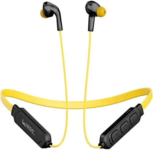 UBON Bluetooth Headphones Earphones 5.0 Wireless Headphones with Hi-Fi Stereo Sound, 12Hrs Playtime, Lightweight Ergonomic Neckband, Water-Resistant Magnetic Earbuds, Voice Assistant & Mic (Yellow)