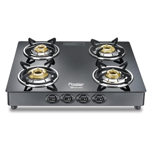 Prestige Marvel Plus 4 Burner Glass Top Gas Stove, GTM 04, Black, Manual