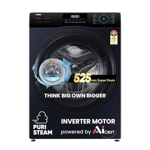 Haier 8 Kg 5 Star Fully Automatic Front Load Washing Machine (EFL80-IM12IBIEBK, Puristeam, Refresh, 1400 RPM, Inverter, 525mm Super Drum, Anti Bacteri...