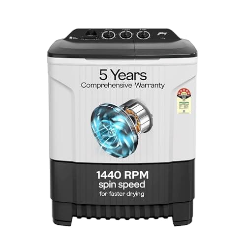 Godrej 7.5 Kg 5 Star Semi-Automatic Top Loading Washing Machine (WS EDGE CLS 75 5.0 PN2 GPGR, Graphite Grey, 460 W powerMax Wash)