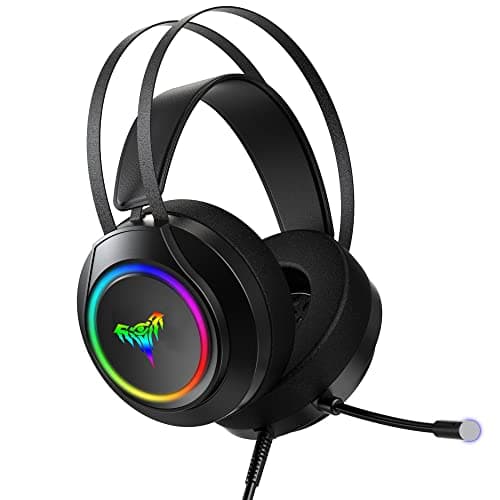Cosbary Wired Gaming Headset B-V1L CHONCHOW 7.1 Surround Sound Wired Over Ear USB Gaming Headphone with Flexible Noise Cancelling Mic, RGB Lights, Padded Headband and Ear Cushions, 50mm Drivers, Compatible for PC, PS5, PS4, Xbox, Laptop, Tablets, Switch (black)