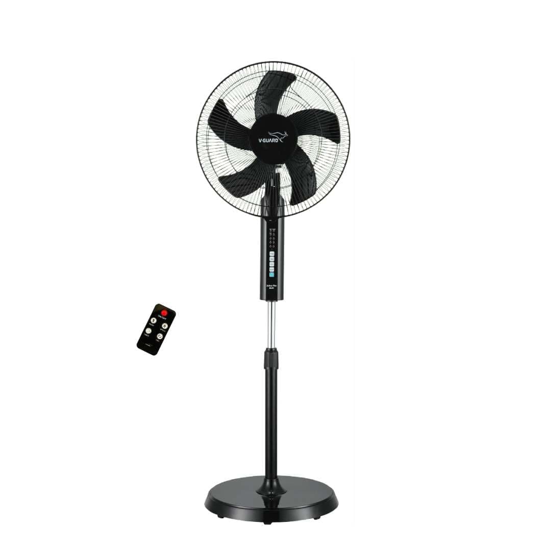 V-Guard Esfera Plus BLDC | 5 Blade BLDC Pedestal Fan With Remote Control | Three Speed Modes | 100% Copper 1350 RPM Motor | Black | 40 cm (400mm)