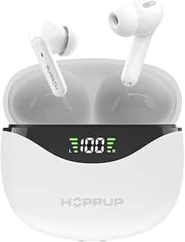HOPPUP AirDoze D50 Earbuds with Upto 50H Playtime, ENC, Gaming Mode & Made in India Bluetooth Headset (White, True Wireless)