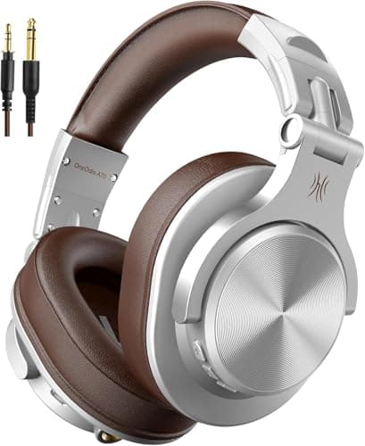 OneOdio A70 Bluetooth Over Ear Headphones, Wireless Headphones w/ 72H Playtime, Hi-Res, 3.5mm/6.35mm Wired Audio Jack for Studio Monitor (Silver)