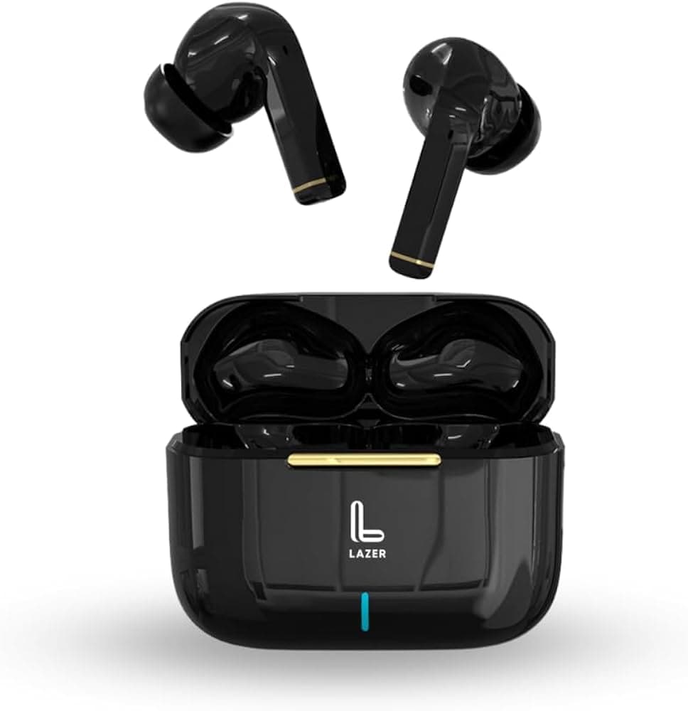 Lazer Bassbuds in-Ear TWS Earbuds, 40Hrs Playtime, Bluetooth 5.1 Headphone with HD Mics, Touch Control, IPX4 Water-Resistant & Type-C Fast Charging