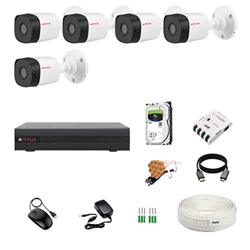 Clocite CP Plus 8 Channel DVR + 5MP 5 Bullet Cameras with Audio Recording (Day/Night Vision) + 2TB HDD + Copper Cable Roll (1+3) 8 CH Power Supply + BNC & DC Full Combo Kit