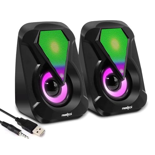 FRONTECH 2.0 USB Powered Multimedia Speakers with RGB Lights | 2 x 3W Drivers (5.2 cm) | AUX Connectivity | for Laptop, PC, Mobile | 1 Year Warranty (SW-0076, Black)