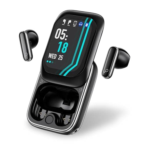 Pebble Vision Buds TWS Earbuds with Smart HD Display | 13mm Dynamic Drivers | Deep Bass | ENC Clear Calls | 40H Playtime | Low Latency Gaming Mode | T...
