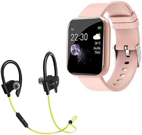 TechKing (Special:12 Years Warranty) Waterproof Smart Watch N-20 Touch Men Women Fitness Tracker Blood Pressure Heart Rate Monitor for Girls & Boys with M2 Wireless Bluetooth Headset Hand-Free Calling-ROSEGOLD