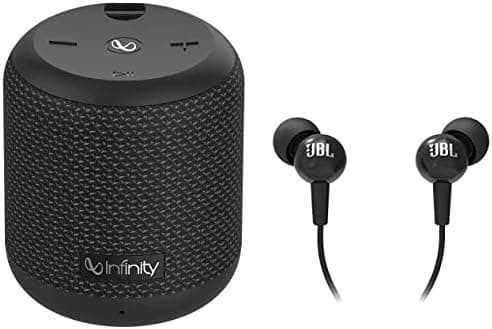Infinity (JBL) Fuze 100, Wireless Portable Bluetooth Speaker with Mic, Deep Bass & JBL C100SI Wired in Ear Headphones with Mic, JBL Pure Bass Sound, One Button Multi-Function Remote (Black)