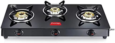 Prestige Marvel Plus Auto Ignition 3 Burner Glass Top Gas Stove, GTM 03 AI, Black