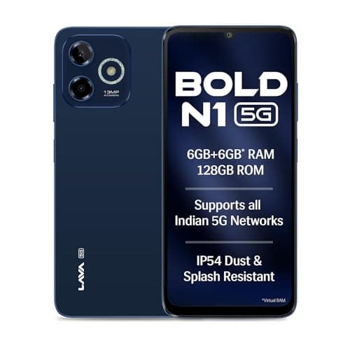 Lava Bold N1 5G (Royal Blue, 6GB RAM, 128GB Storage) |Bigger 6.75" HD+ Notch Display | Octacore 5G Processor | 13 MP AI Camera |5000 mAh Battery| IP54...
