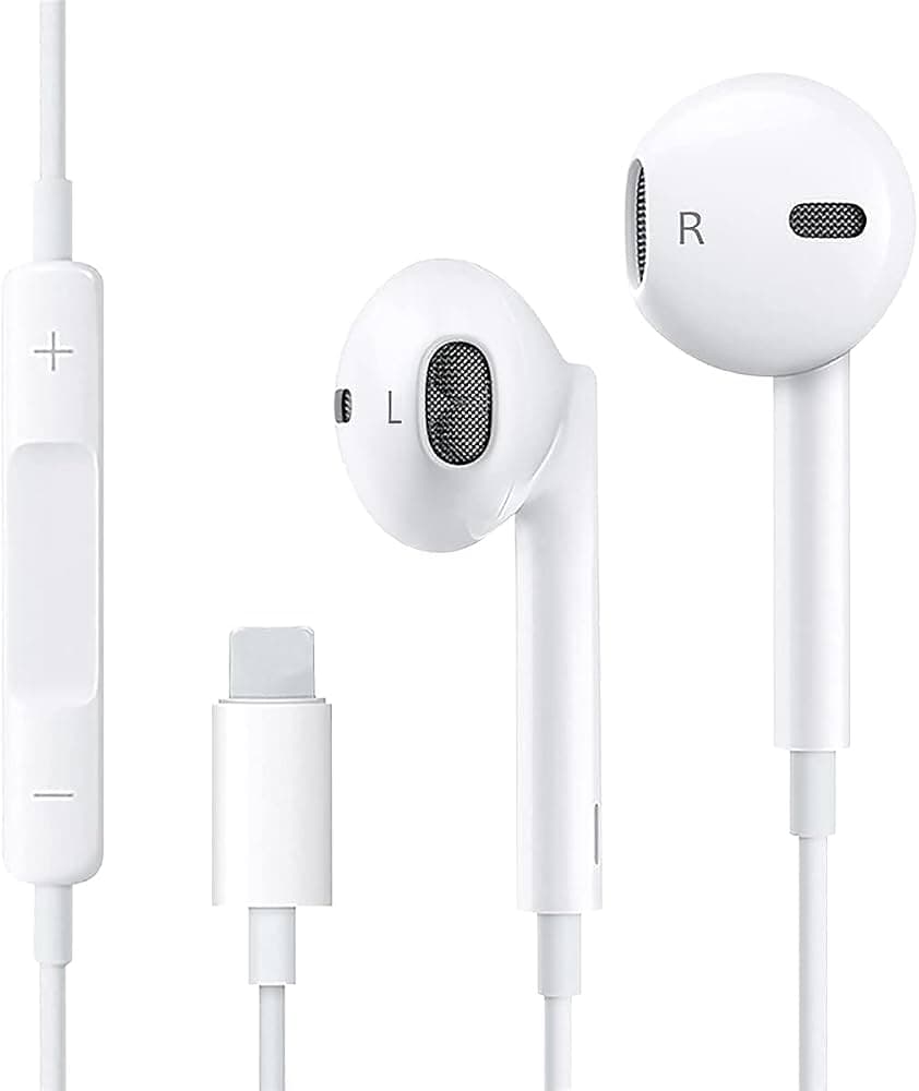 Wired Apple Earbuds Lightning Jack Earbuds, Built in-line Mic - (White)