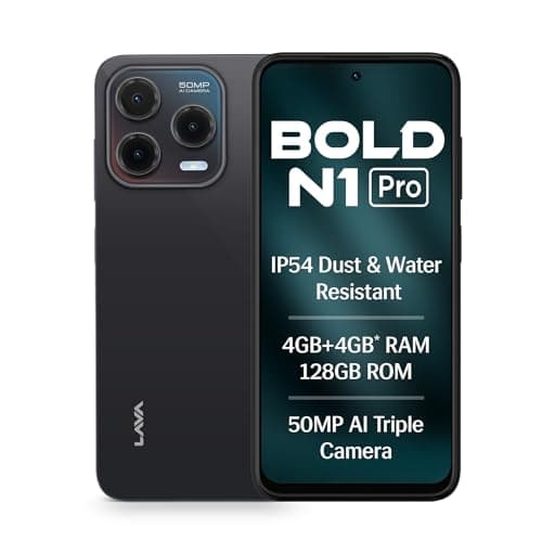 Lava Bold N1 Pro (Stealth Black, 4 GB RAM, 128 GB Storage)| Bigger 6.67" HD+ IP54 Display | 120 Hz Refresh Rate | 50 MP AI Triple Rear Camera | 8 MP F...