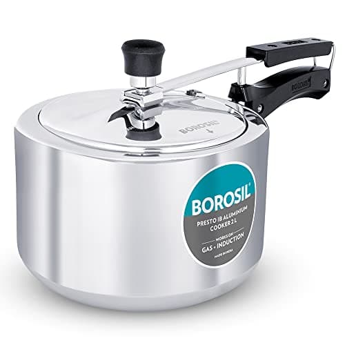 Borosil Presto Induction Base Inner Lid Aluminium Pressure Cooker, Silver 2L