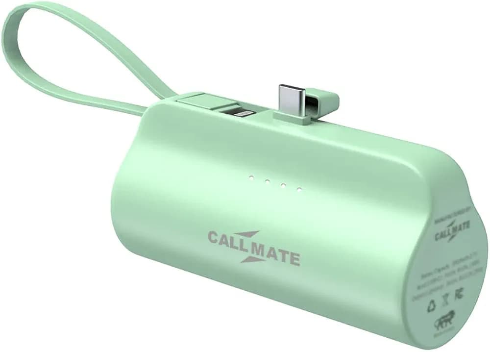 Callmate PowerPod-C 5000mAh Pocket-Sized 15W Portable Power Bank with Plug-in Type-C Port & inbuilt Lightning Cable- Compatible with i-Phone, Samsung Galaxy, and More (Sea Green)