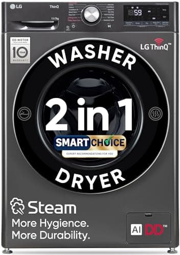 LG 11 Kg (Wash) / 7 Kg (Dry), AI Direct Drive Technology, Steam, 6 Motion DD & Wi-Fi Front Load Fully Automatic Washer Dryer (FHD1107SWM, Intelligent & Convenient Fabric Care, Turbowash, Middle Black)