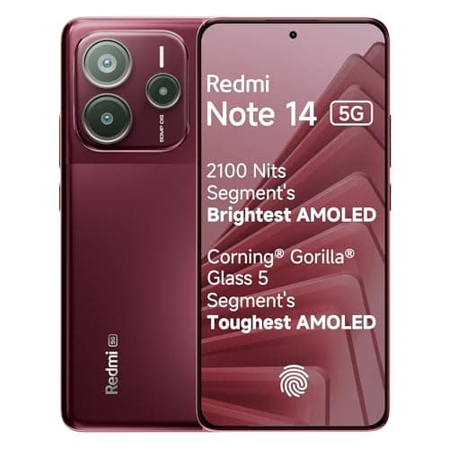 Redmi Note 14 5G Crimson Art (8GB RAM 256GB Storage) | Global Debut MTK Dimensity 7025 Ultra | 2100 nits Segment Brightest 120Hz AMOLED | 50MP Sony LY...