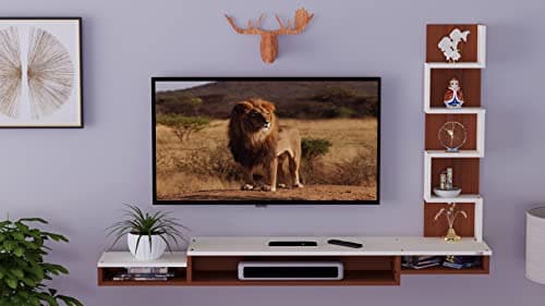 DAS JORDANE High Strength & Durable Wall Mount Engineered Wood TV Entertainment Unit Stand Set Top Box Stand for Living Room Classic Walnut & White Large (Ideal for up to 65") Screen