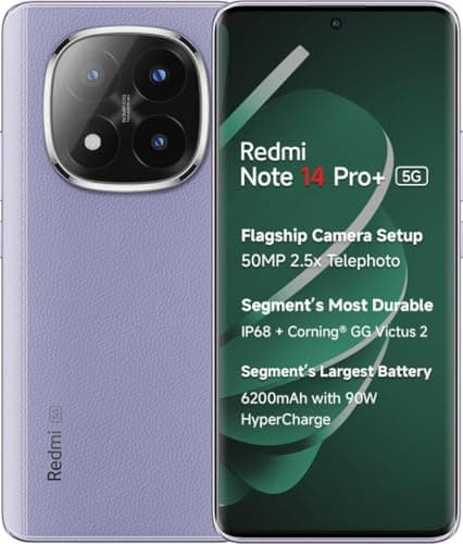 Redmi Note 14 Pro+ 5G (Phantom Purple, 8GB RAM+ 256GB Storage) | Snapdragon 7s Gen 3 Processor | AMOLED Display | Dual Nano-SIM | 6200mAh Battery