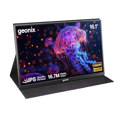 GEONIX 16.1" Portable Monitor Full HD 1080p IPS Display, 300 Nits, Ultra Slim with Foldable Cover Stand, USB-C & Mini HDMI, Dual Speakers for Laptop, ...