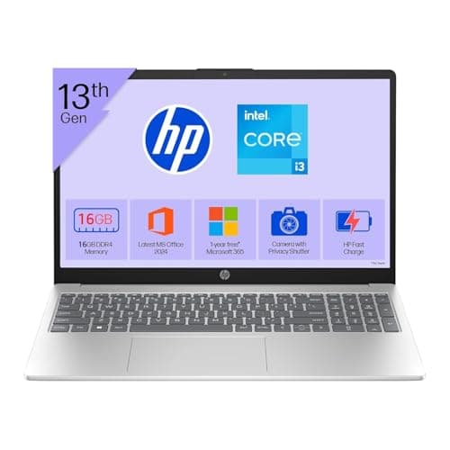 HP 15, 13th Gen Intel Core i3-1315U Laptop (16GB DDR4,512GB SSD) Anti-Glare, Micro-Edge,15.6' FHD, Win11,MS Office Home24, Silver,1.59kg, FHD Camera w...