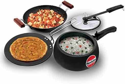 Hawkins Triniti Kitchen Set (Tava, Deep-Fry Pan, Pressure Cooker), Black (PCWSET1)
