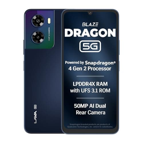 Lava Blaze Dragon (Midnight Mist, 4+4*GB RAM, 128 GB)|Snapdragon 4Gen2 (450K+ Antutu)| 120Hz Refresh Rate | UFS 3.1 Storage | 50MP AI Camera| Premium Glossy Back | 5000mAh Battery| 18W Fast Charging