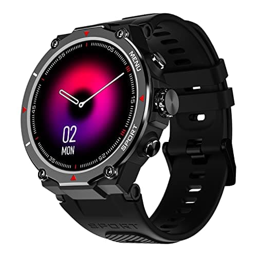 NoiseFit Force Rugged Round Dial Bluetooth Calling with 1.32" HD Screen, Functional Crown, 550 NITS, 7 Days Battery, AI Voice Assistance, 200+ Watch Faces, Heart Rate, SPO2 Tracker- (Jet Black)