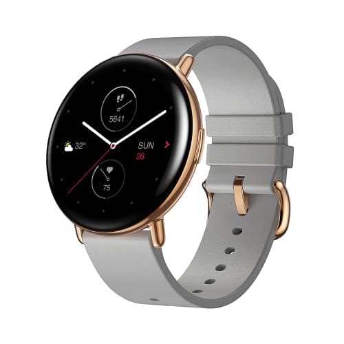 (Renewed) Amazfit Zepp E Stylish Smart Watch CircleVersion , Health and Fitness Tacker with Heart Rate, SpO2 and REM Sleep Monitoring, Stainless Steel Body with Genuine Leather Band (Moon Grey)