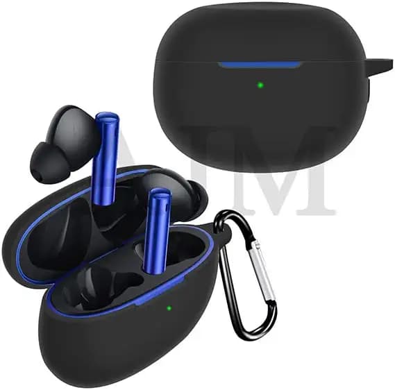 AJM 360 Protection Shockproof Design Soft Rubberised Case with Keychain for Realme Techlife Buds T100 (Black)